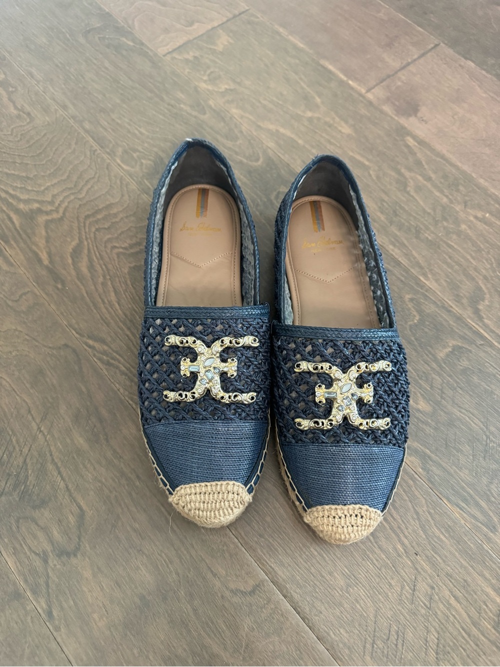 Sam Edelman Navy Blue Espadrille Flats with Gold Logo